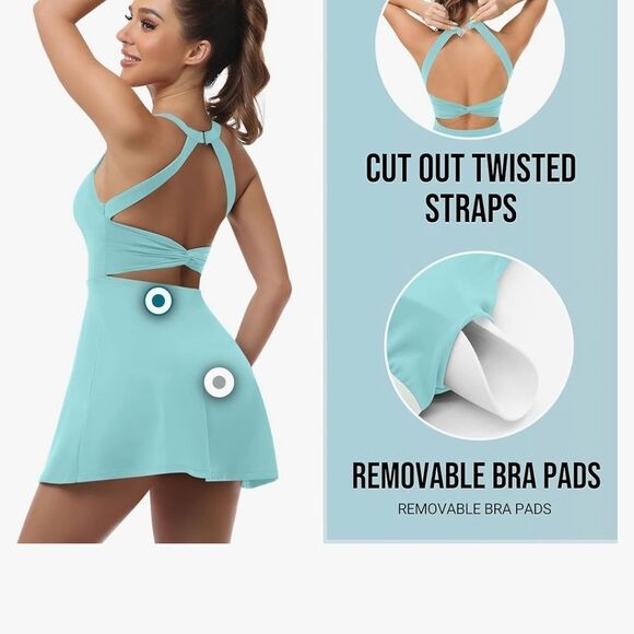 fashion clothes Dresses & Skirts - NEW Stylish Aqua Blue Twisted Strap Dress Small